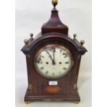 Edwardian mahogany inlaid and brass mounted bracket clock, the broken arch case with ball finial