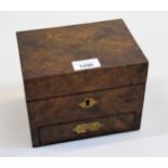 Victorian walnut apothecary box with a hinged cover above a single drawer