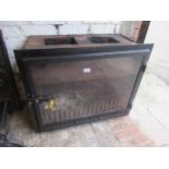 Late 20th Century fireplace fitting log burner with single glazed door, 66cms high x 79cms wide x