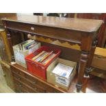 Victorian mahogany hall table, the moulded top above a shaped frieze, single end drawer and turned