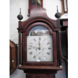 George III mahogany longcase clock with broken arch hood, moulded arched panel door and conforming
