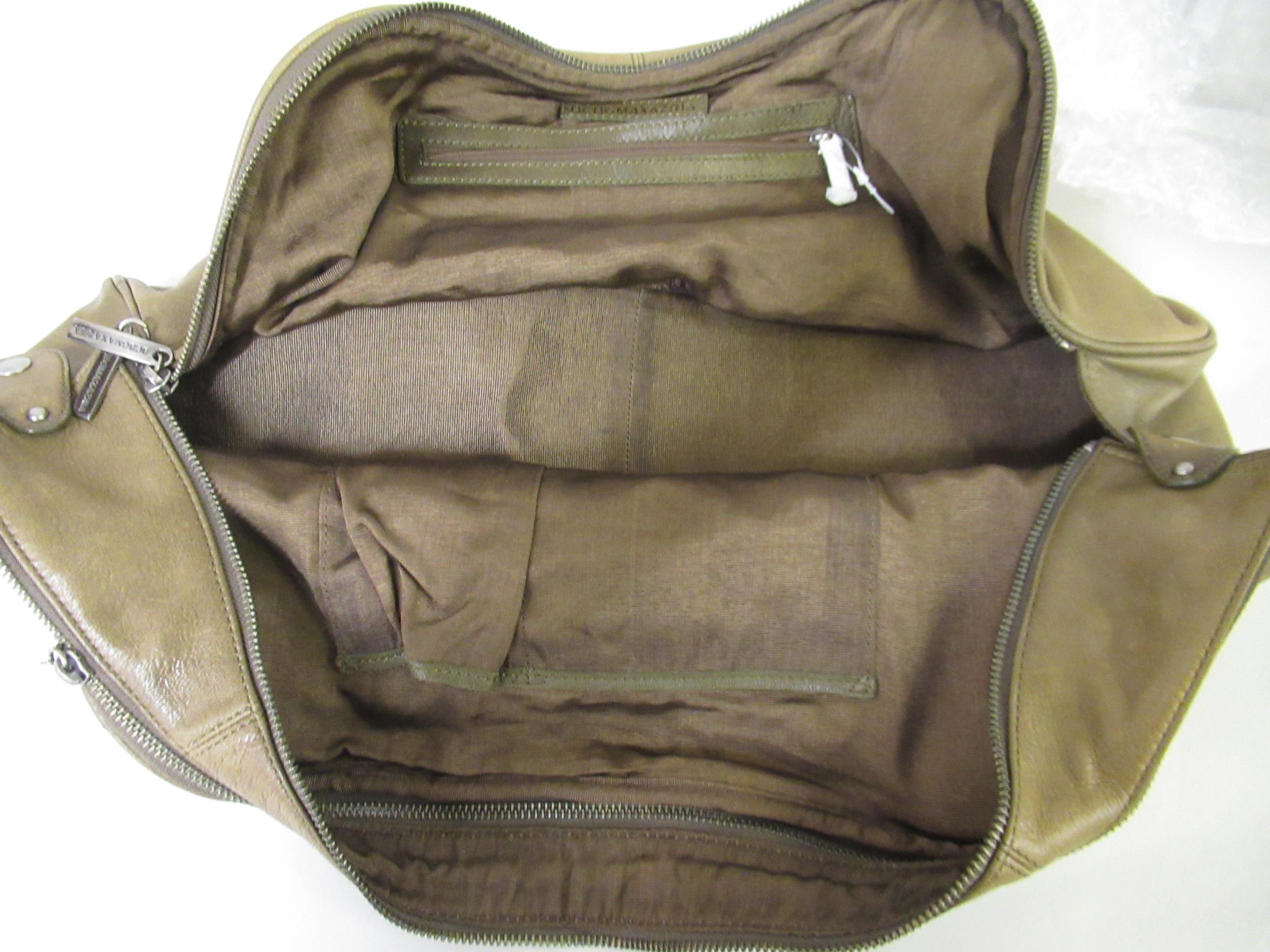 BCBG Max Azria, large green leather shoulder bag One zip tag missing - Image 8 of 9