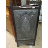 Unusual Arts & Crafts beechwood two fold draught screen, with two floral embossed pewter panels,
