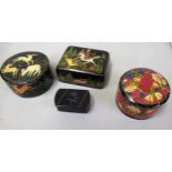 Three small Kashmiri boxes and a 19th Century papier mache snuff box