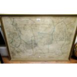 Large gilt framed map, ' Parts of Surrey ', Second Edition 1897, printed by Ordnance Survey, 61cms x