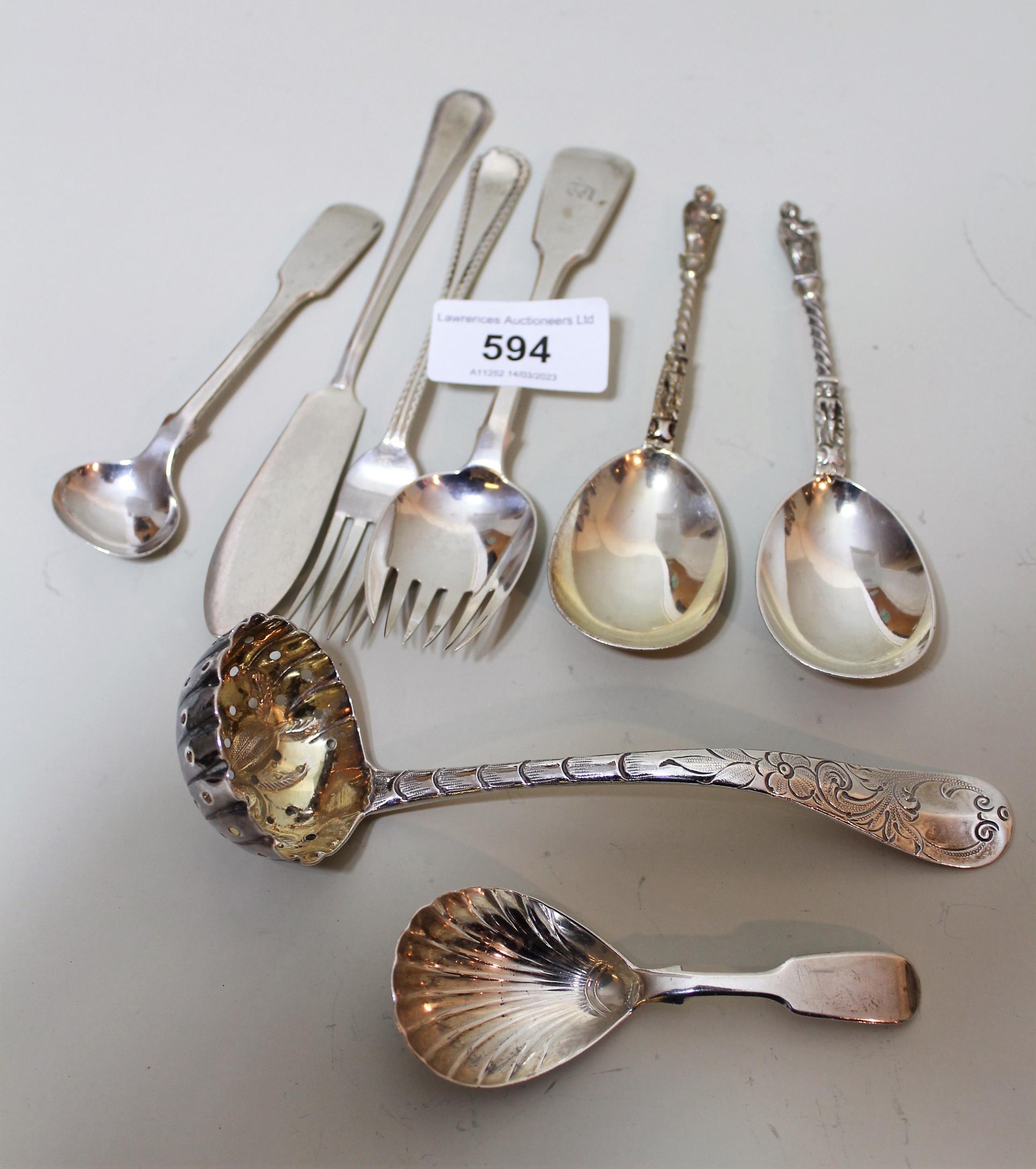 Quantity of various silver flatware including a pair of 19th Century ladles, 9oz t