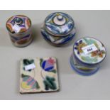 Four pieces of Honiton Colcard pottery including an unusual tile