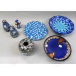 Four pieces of Longwy, a mosaic vase by Vallauris Gerbino, two handled bowl by Louis Dage and a