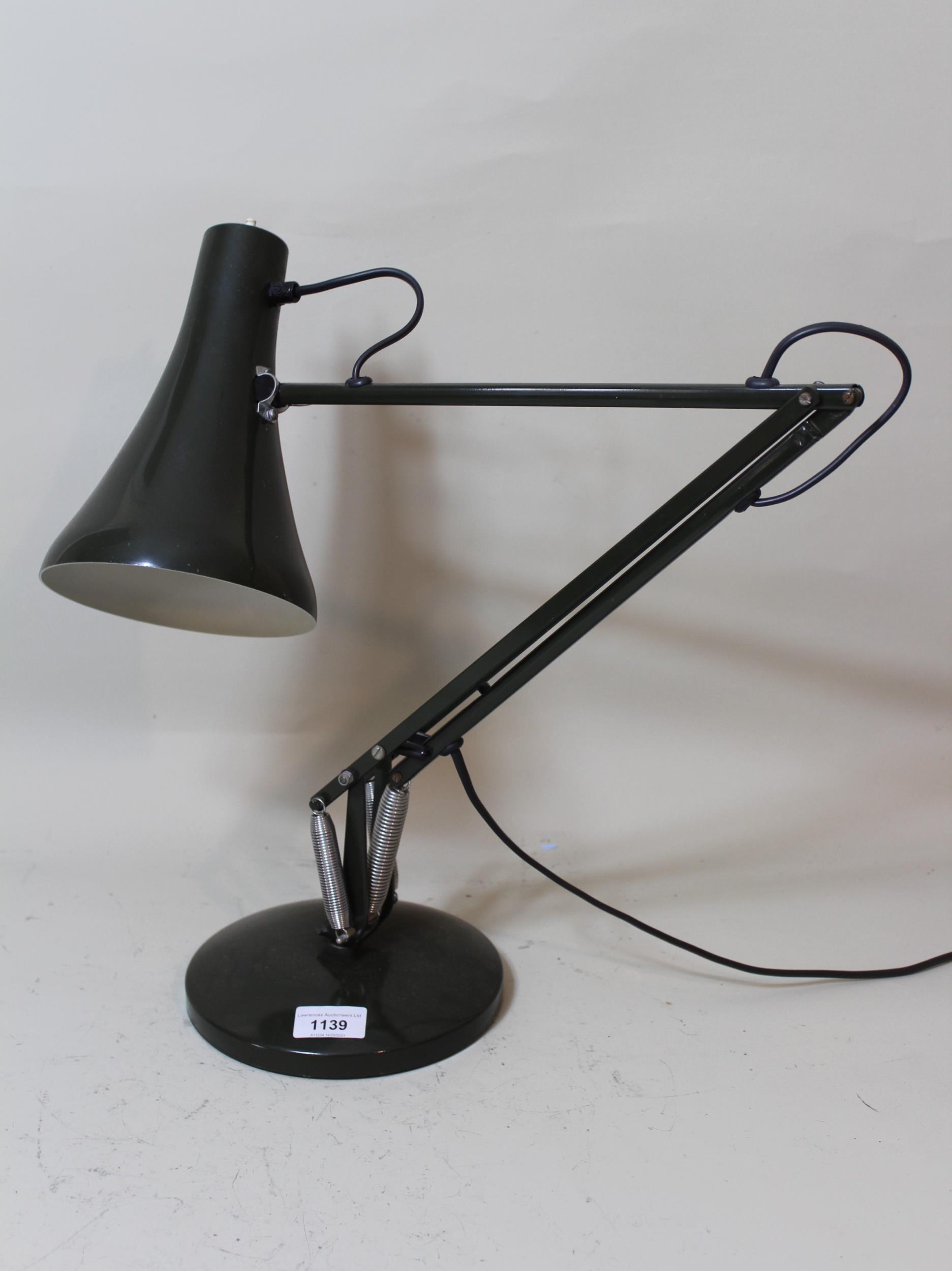 Anglepoise type lamp finished in dark green