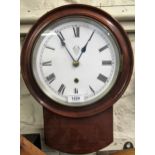 Small 20th Century mahogany cased circular drop dial wall clock with single train movement, 38.