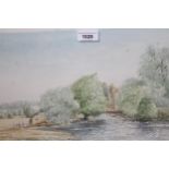 E. Cifford Turner, watercolour titled ' Down by the River ', 25cms x 45cms, framed