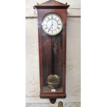 Fine quality 19th Century mahogany and boxwood line inlaid Vienna wall clock, the enamel dial with
