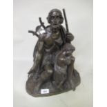 Large 19th Century bronze figure of Homer with a young boy, signed in the bronze ' Faitlot ',