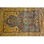 Hereke silk prayer rug with an all-over floral design of with figures of birds and multiple