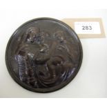 Small circular bronze plaque, Madonna and child, 11cms diameter