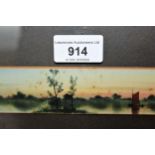 Miniature panoramic watercolour, river scene, signed with initials W.J.P., together with a