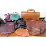 Leather attaché case, leather satchel, four leather handbags, a clutch bag and a ladies evening bag