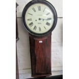 Early 19th Century mahogany crossbanded and line inlaid drop dial wall clock, the 14in circular