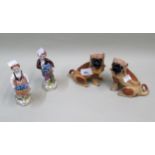 Pair of late Dresden porcelain figures of seated Pug dogs, 12cms high together with a pair of