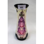 Modern Moorcroft waisted baluster form vase with stylised floral decoration in shades of pink and