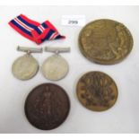 Second World War, two medal group together with three bronze medallions