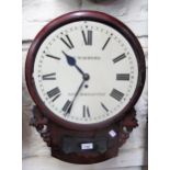 19th Century mahogany circular drop dial wall clock, the painted dial with Roman numerals, signed C.
