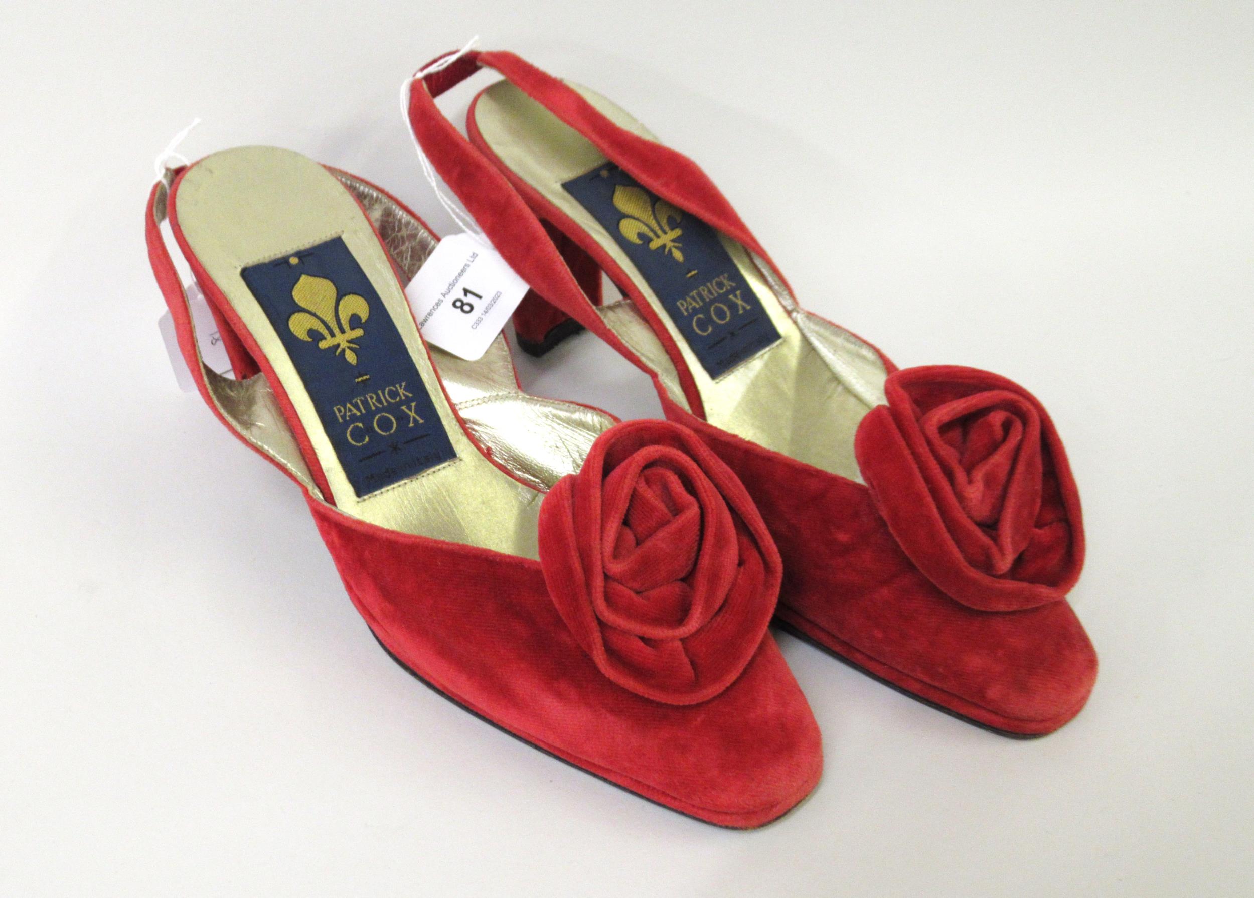 Patrick Cox, pair of red velvet ladies slingback shoes, size 38.5