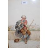 E. Vitali, signed watercolour, study of a gentleman seated on wall with view of Rome in the