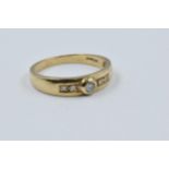 9ct Gold ring set five diamonds, size 'Q' Weight - 2g