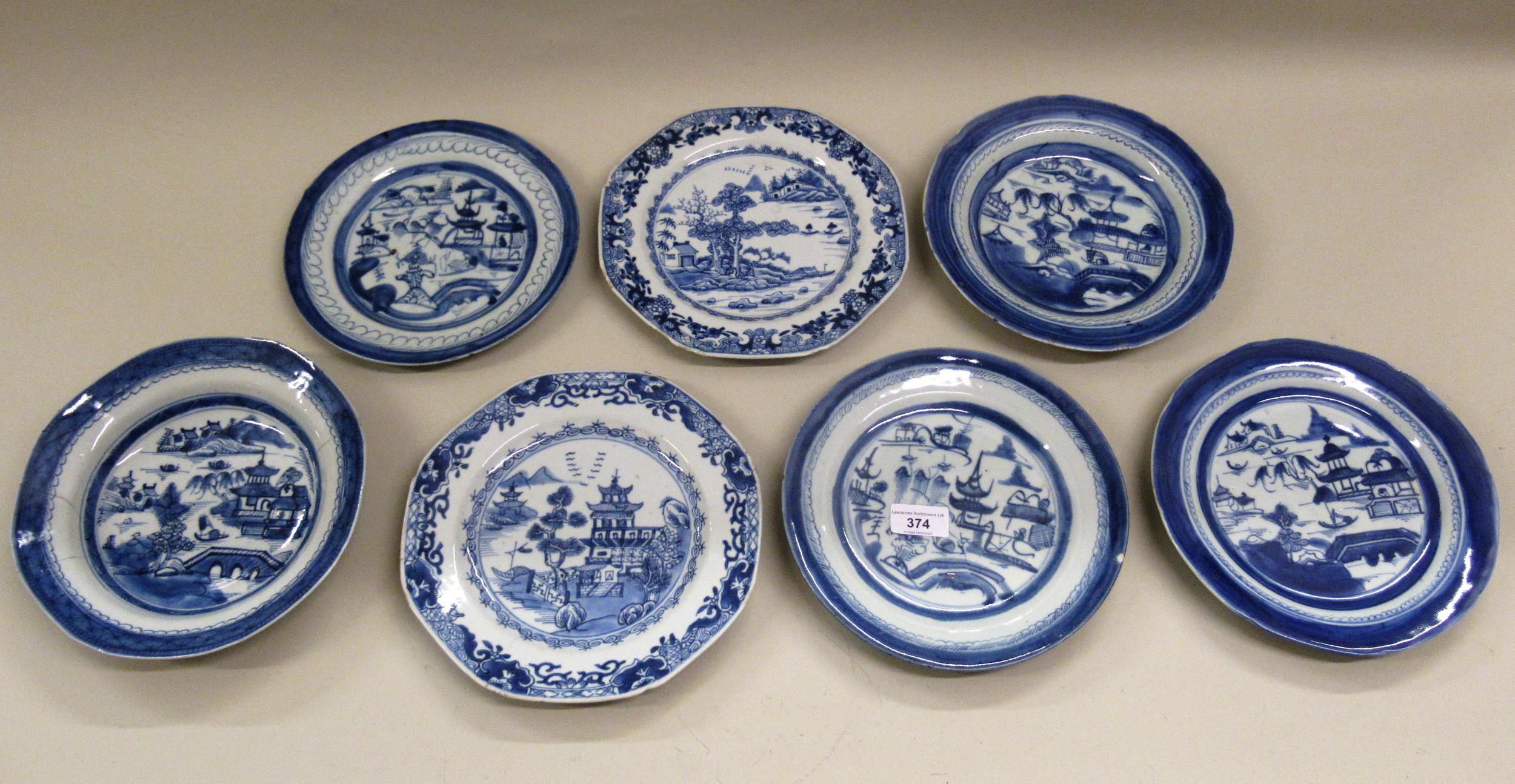 Group of seven various Chinese blue and white plates