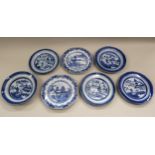 Group of seven various Chinese blue and white plates