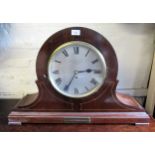 Mahogany cased Goliath dome shaped mantel clock, the case with cut brass line inlays, the silvered
