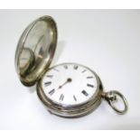 Silver cased pocket watch, the enamel dial with Roman numerals and single train key wind