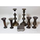 Pair of 19th Century baluster form candlesticks, and a small quantity of other metalware