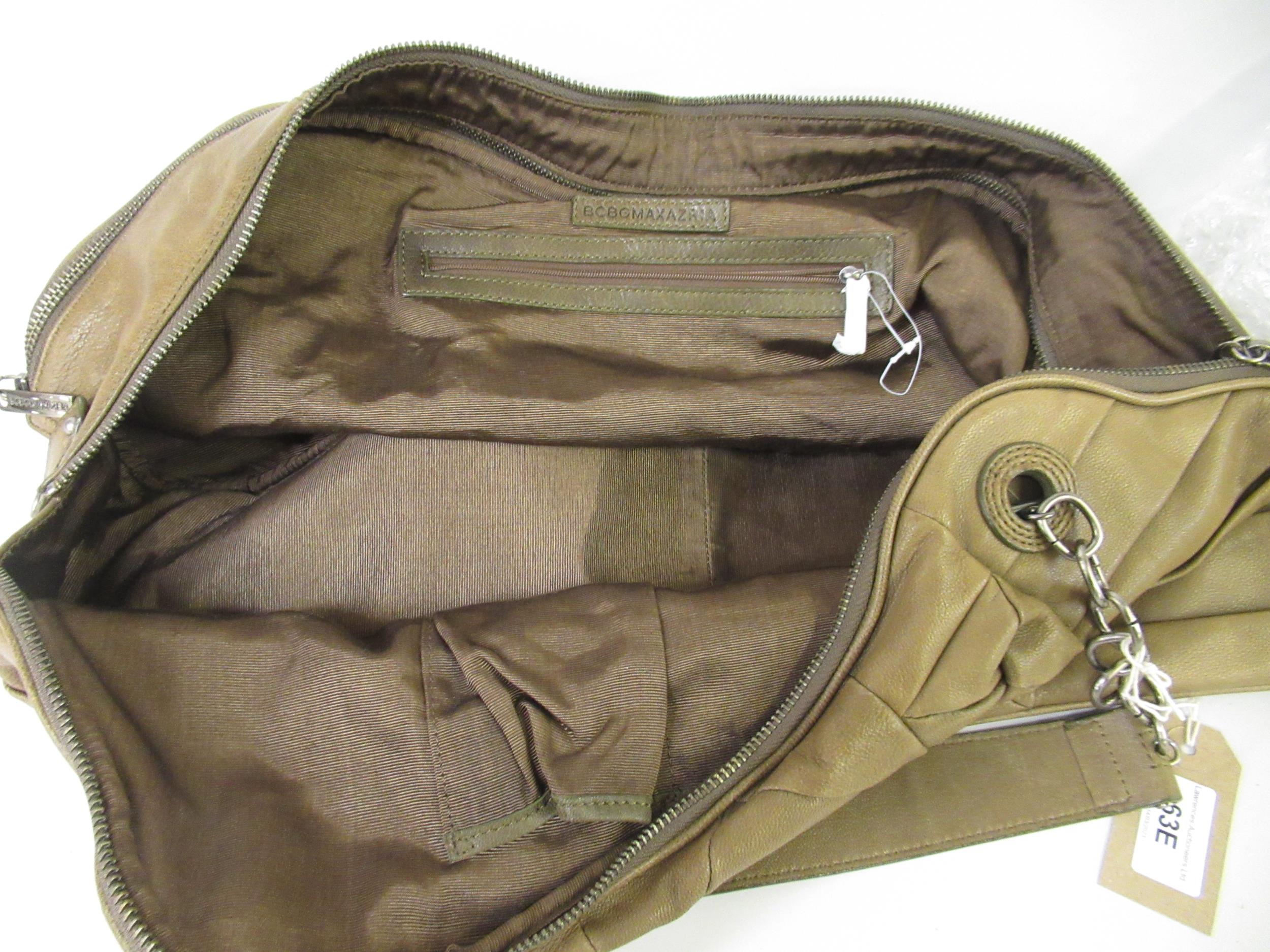 BCBG Max Azria, large green leather shoulder bag One zip tag missing - Image 7 of 9