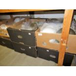 Six boxes containing a collection of Victorian and Edwardian glass oil lamp shades, reservoirs,