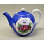 Russian floral painted porcelain teapot on blue ground Generally in good condition