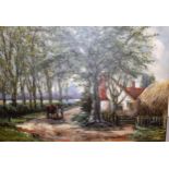 Two unframed oils, landscape with figure and horsedrawn cart, signed Thomas F. Barrett and landscape