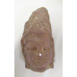 South East Asian carved stone head of Bodhisattva, 15cms high (damages)
