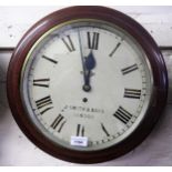 Edwardian mahogany circular dial clock, the 11.75in painted dial with Roman numerals and E.R.