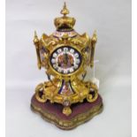 19th Century French ormolu porcelain mounted mantel clock having matching dial with Roman numerals