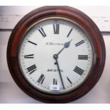 Late 19th / early 20th Century circular walnut dial clock, the painted 12in dial with Roman