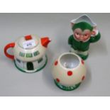 Shelley Mabel Lucie Atwell, three piece tea service comprising teapot and sugar basin in the form of