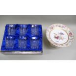 Limoges floral decorated porcelain comport, together with a boxed set of six Edinburgh crystal