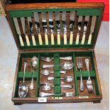 Harrods oak cased six place setting canteen of plated cutlery