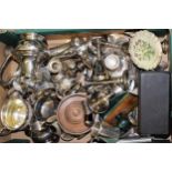 Box containing a quantity of miscellaneous silver plate including a Continental cutlery set