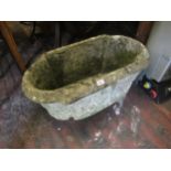 20th Century oval cast concrete garden planter (at fault), 6cms high x 80cms wide x 42cms deep