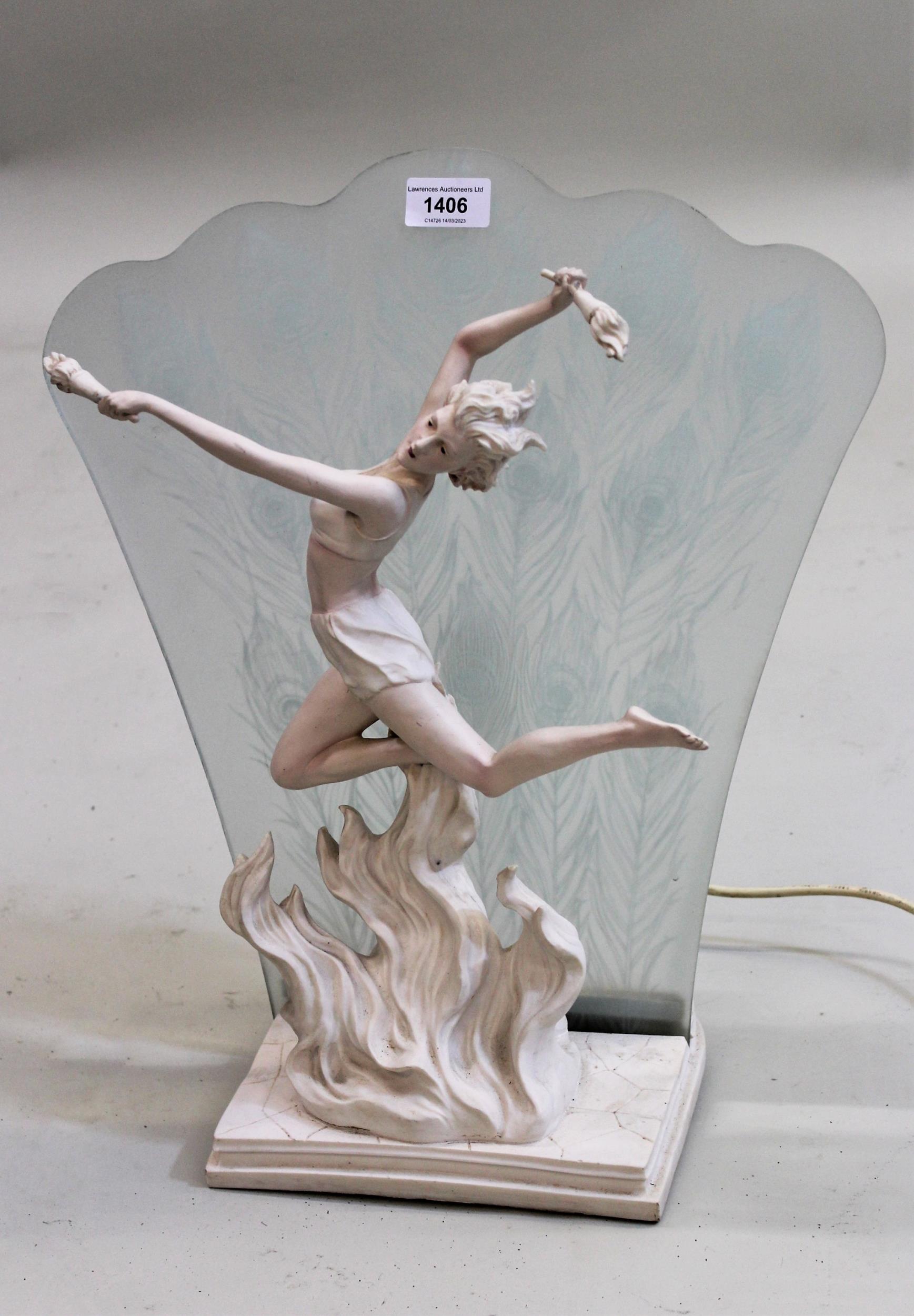 Late 20th Century composition Art Deco style lamp in the form of a dancing female