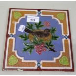 Late 19th / early 20th Century Minton & Co. coloured tile, decorated in high relief with a blackbird