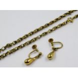 Yellow metal necklace, together with a pair of 9ct gold drop earrings, 15.5g